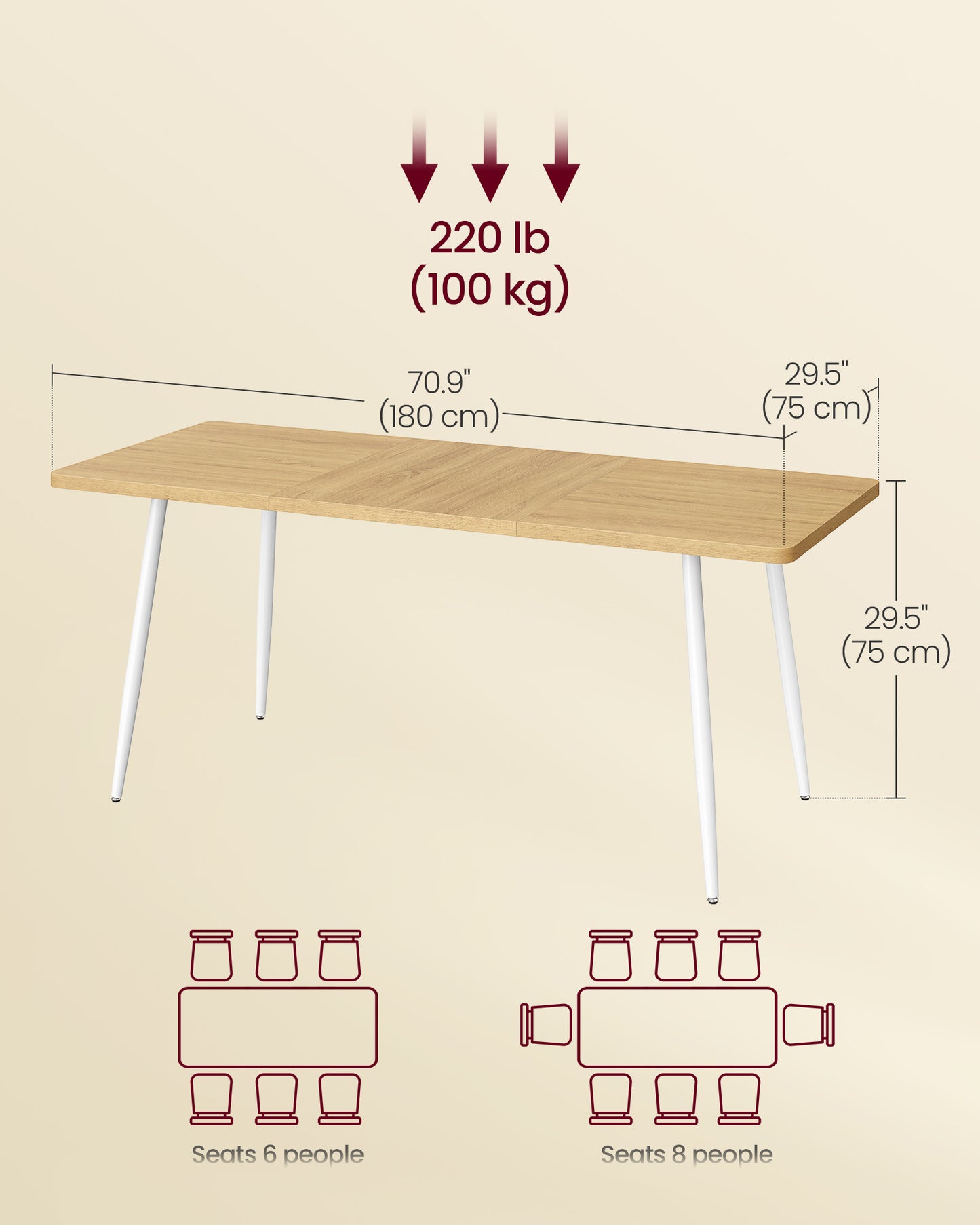 VASAGLE Modern Large Dining Table with Heat Resistant Tabletop – Oak