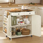 VASAGLE Mobile Kitchen Island, Portable Island with Spice Rack, Mobile Cart with Storage Cabinet – Rustic White, Honey Brown