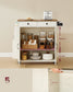 VASAGLE Mobile Kitchen Island, Portable Island with Spice Rack, Mobile Cart with Storage Cabinet – Rustic White, Honey Brown