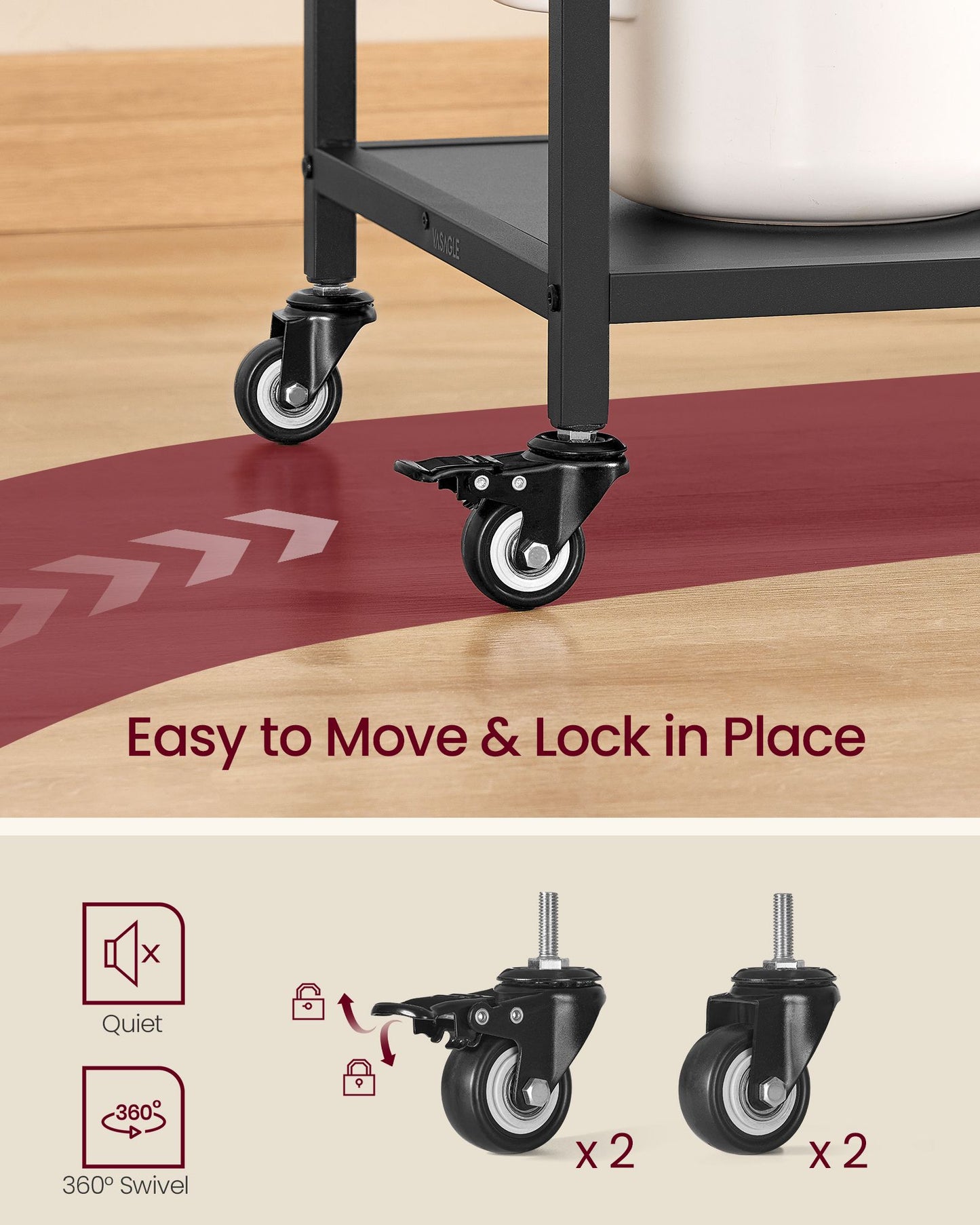 VASAGLE Kitchen Rolling Island – Rustic Brown and Ink Black