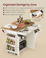 VASAGLE Mobile Kitchen Island with Trash Can Storage, Drop Leaf, Portable Island with Spice Rack | UKKI014WJ01S