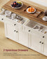 VASAGLE Mobile Kitchen Island – Rustic White, Honey Brown – 15.8"D x 53.7"W x 35.1"H
