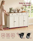 VASAGLE Mobile Kitchen Island – Rustic White, Honey Brown – 15.8"D x 53.7"W x 35.1"H