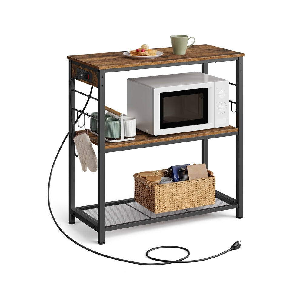 VASAGLE Metal Kitchen Island with Power Outlet and Hooks – Rustic Brown, Black