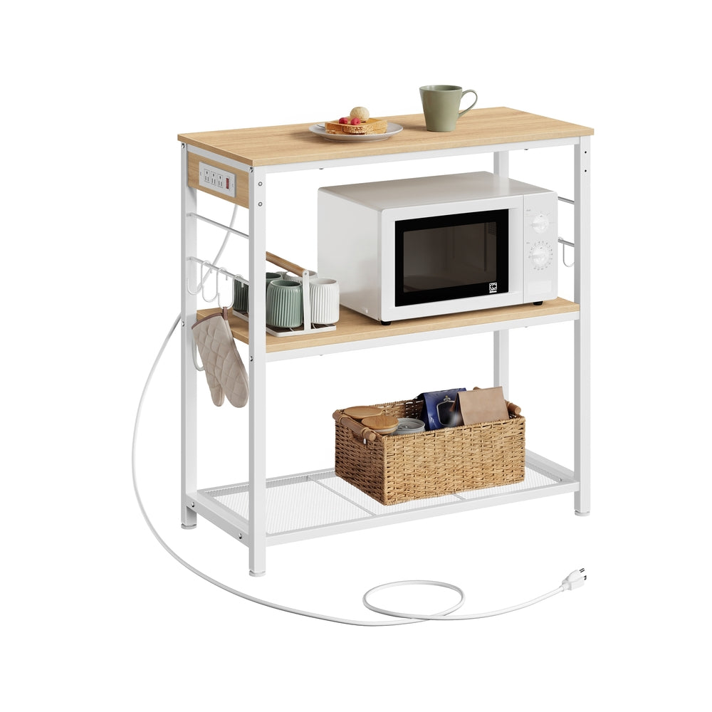VASAGLE Metal Kitchen Island with Power Outlet and Hooks – Golden Oak, White
