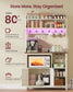 VASAGLE Farmhouse Coffee Bar Rack with LED Lights and Power Outlet – Rustic White and Honey Brown