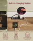 VASAGLE Farmhouse Coffee Bar Rack with LED Lights and Power Outlet – Rustic White and Honey Brown