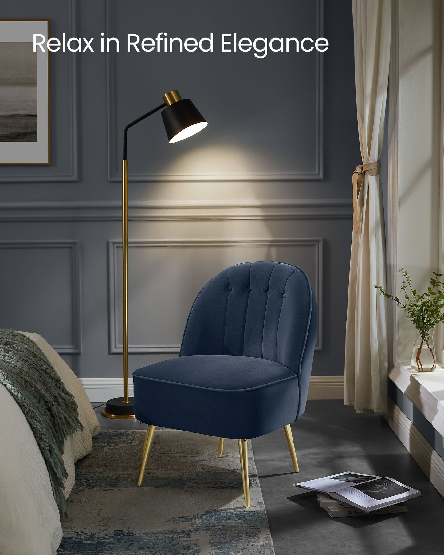 VASAGLE Accent Chair, Velvet Vanity Chair with Metal Legs, Shell-Shaped Back, Wide Seat | ULAC017Q01