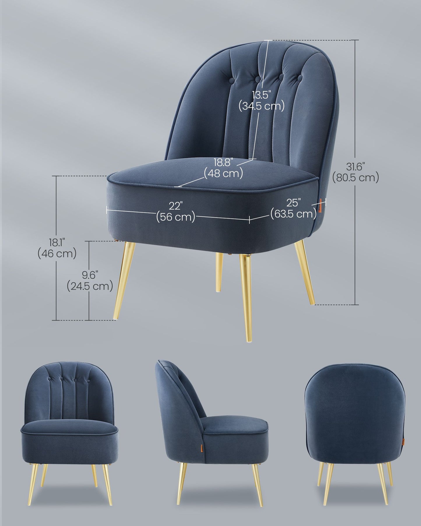 VASAGLE Accent Chair, Velvet Vanity Chair with Metal Legs, Shell-Shaped Back, Wide Seat | ULAC017Q01
