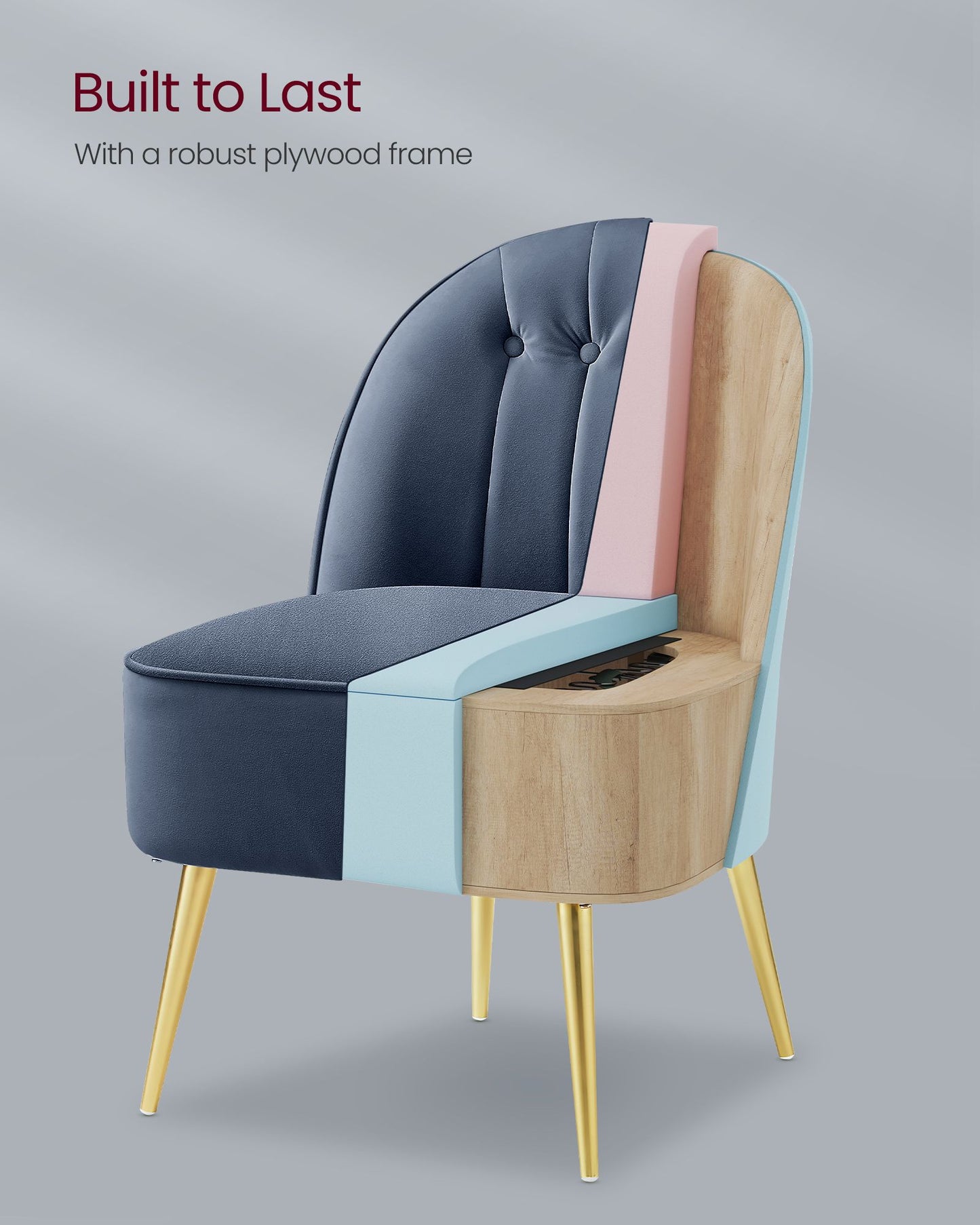 VASAGLE Accent Chair, Velvet Vanity Chair with Metal Legs, Shell-Shaped Back, Wide Seat | ULAC017Q01