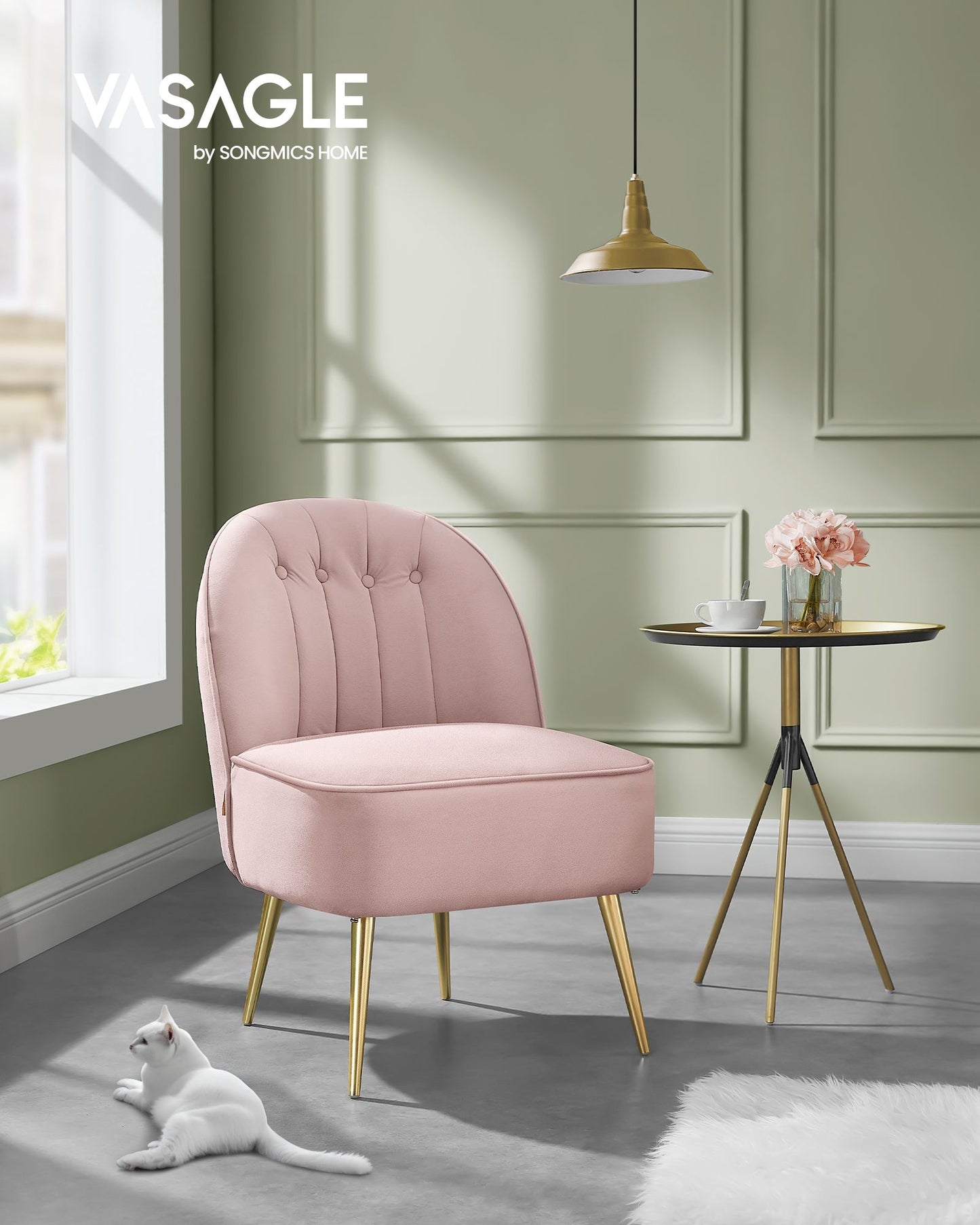 VASAGLE Accent Chair, Velvet Vanity Chair with Metal Legs, Shell-Shaped Back, Wide Seat | ULAC017R01