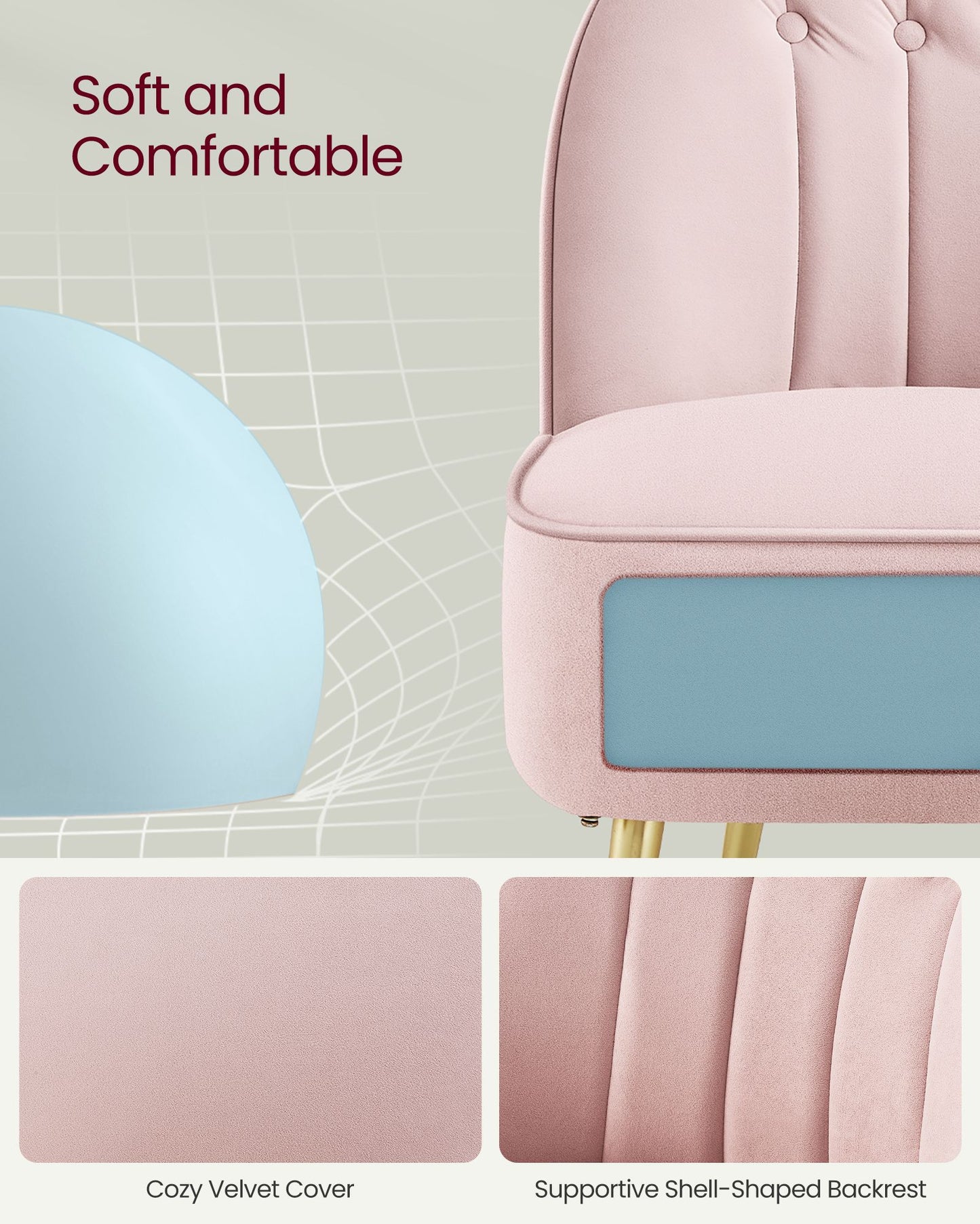 VASAGLE Accent Chair, Velvet Vanity Chair with Metal Legs, Shell-Shaped Back, Wide Seat | ULAC017R01