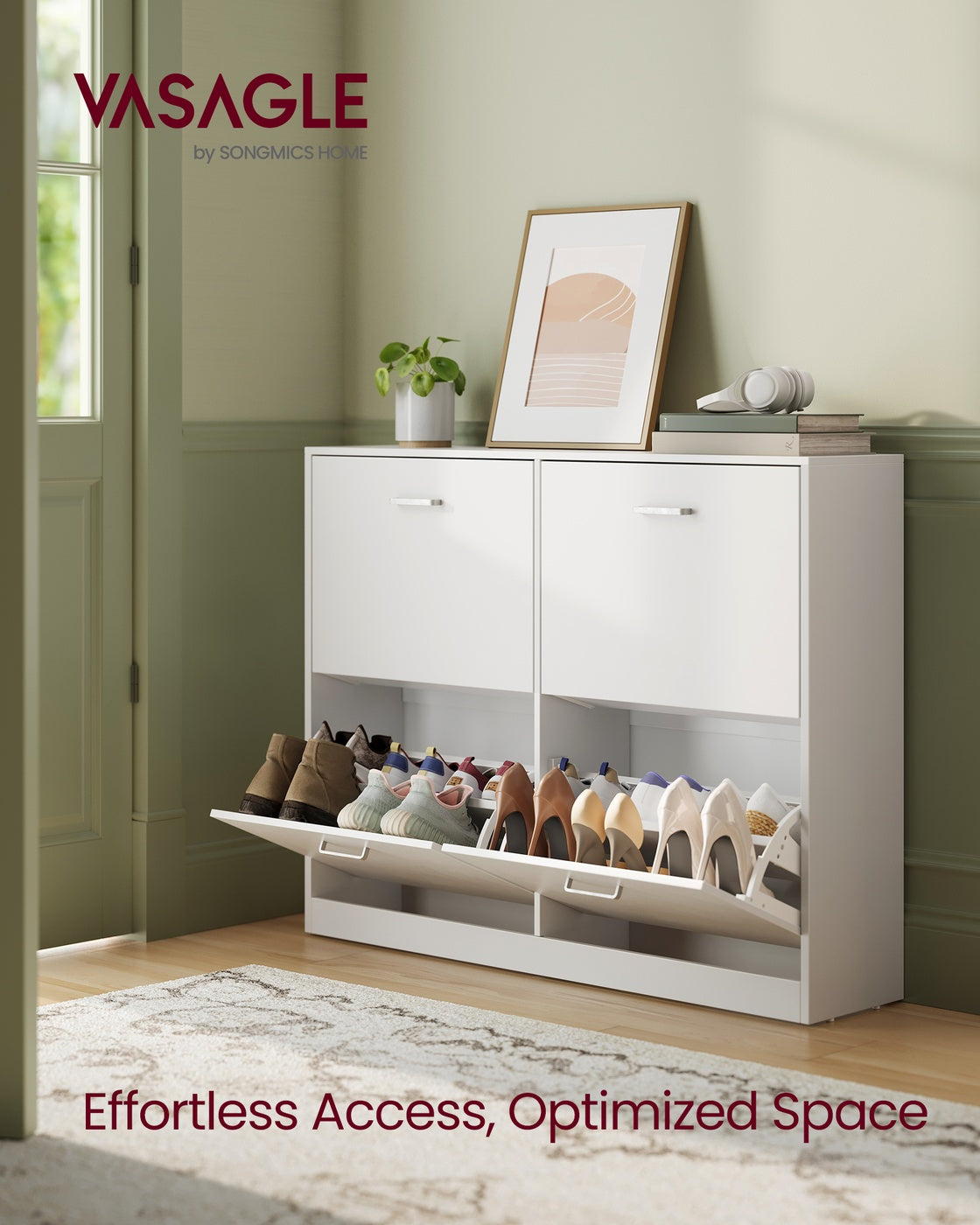 VASAGLE Shoe Cabinet with 4 Flip Doors – Snow White