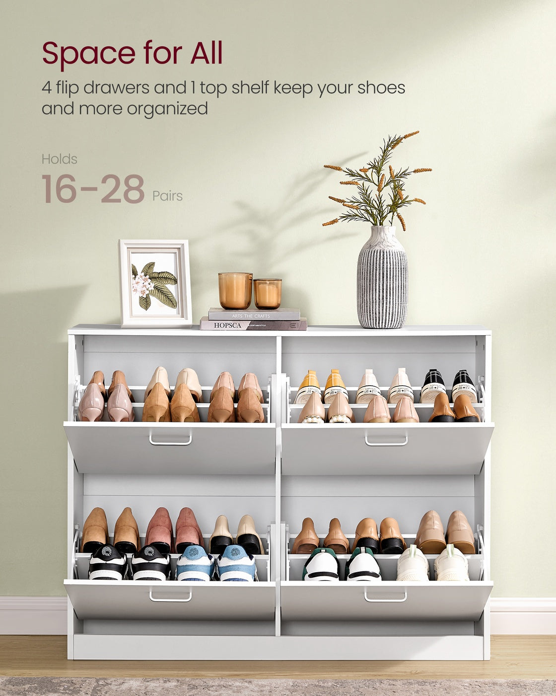 VASAGLE Shoe Cabinet with 4 Flip Doors – Snow White