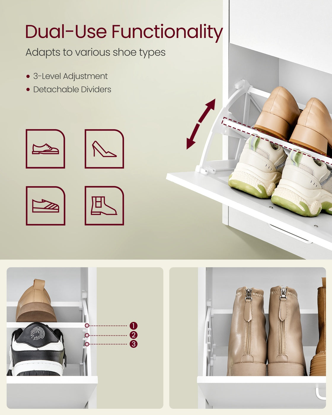 VASAGLE Shoe Cabinet with 4 Flip Doors – Snow White