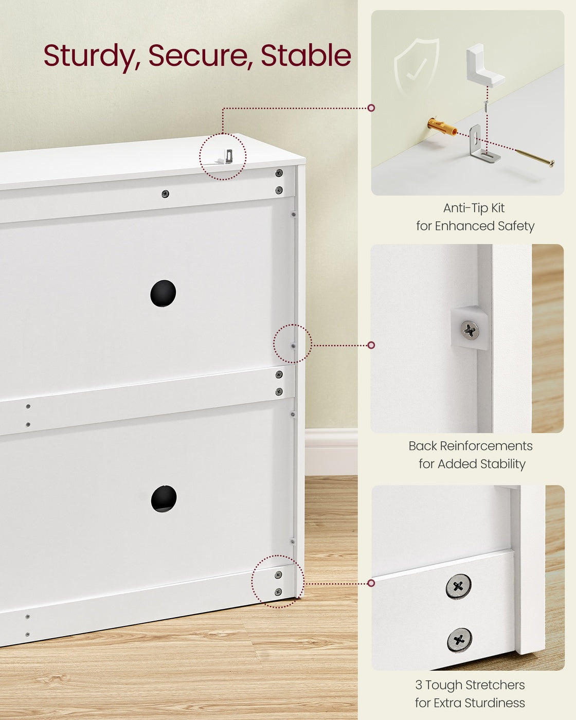 VASAGLE Shoe Cabinet with 4 Flip Doors – Snow White