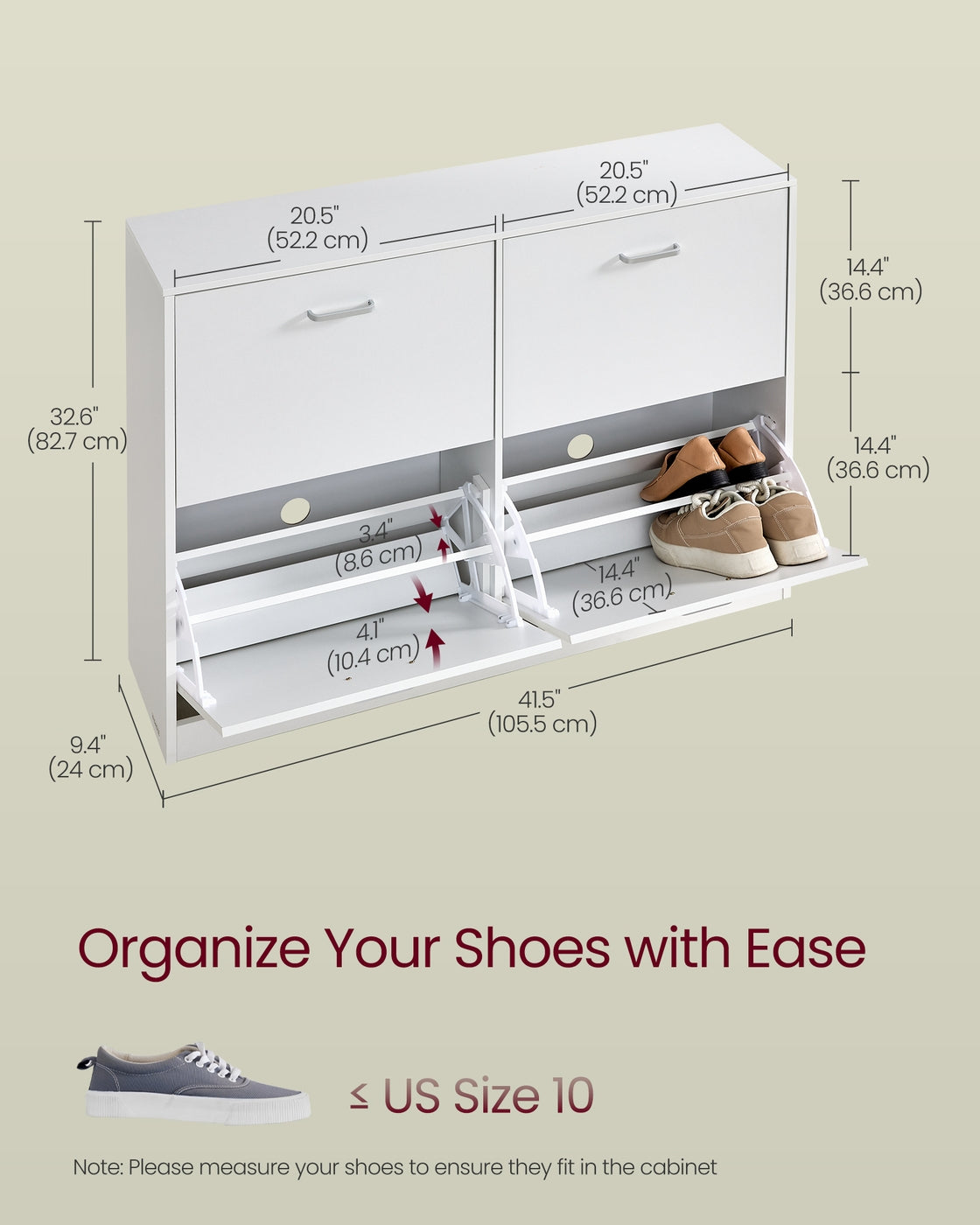 VASAGLE Shoe Cabinet with 4 Flip Doors – Snow White