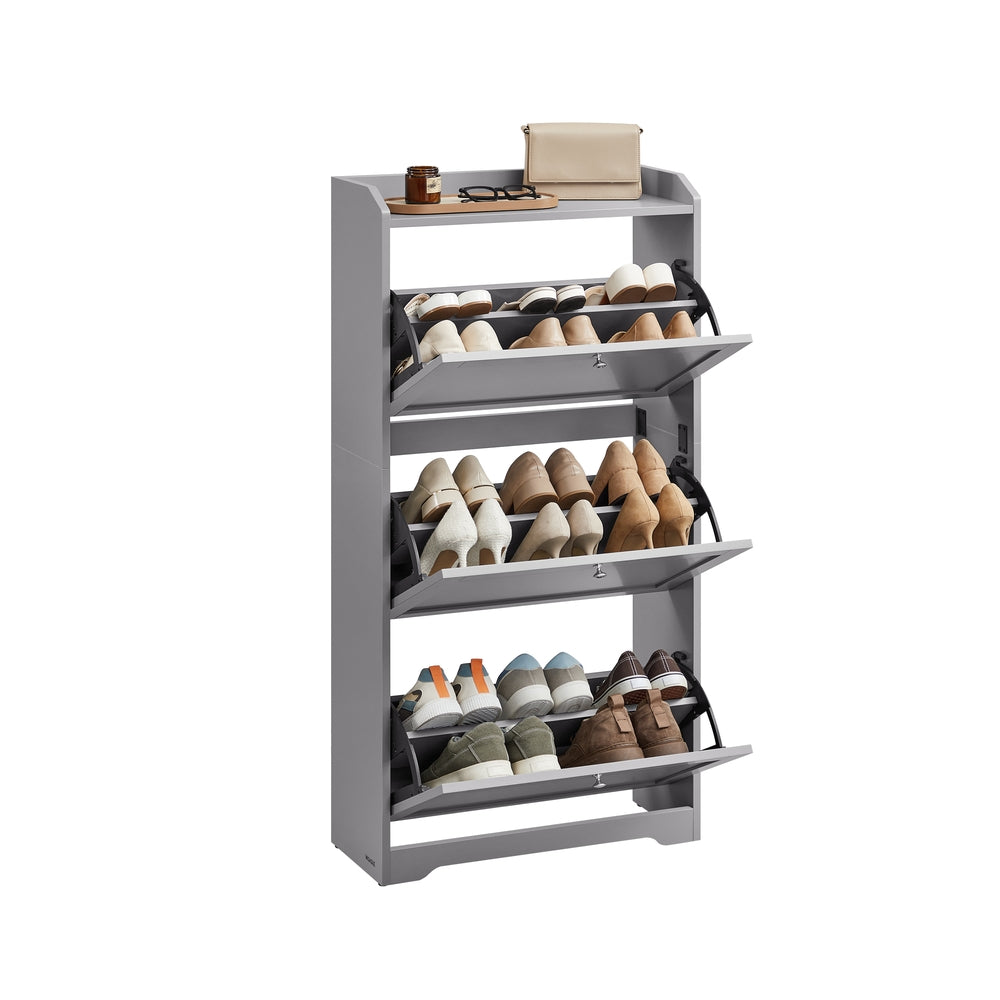 VASAGLE Shoe Cabinet, 3 Flip Drawers, 9.4 X 23.6 X 47.7 Inches, Dove Gray