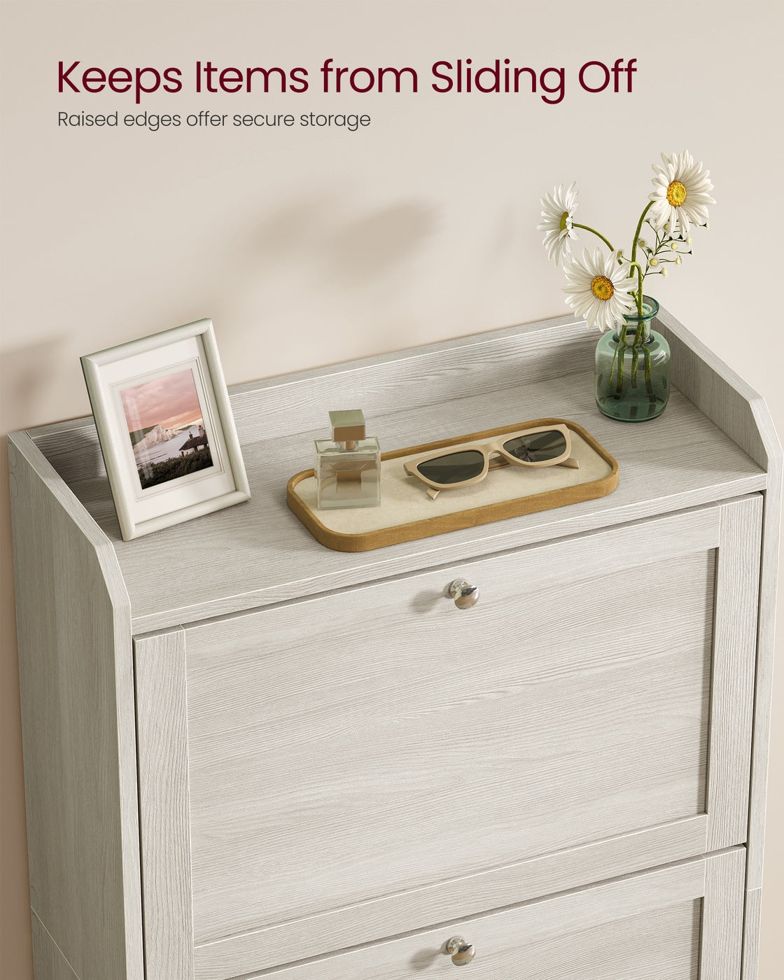 VASAGLE Shoe Cabinet with 3 Flip Drawers, Shoe Organizer – Oatmeal Beige