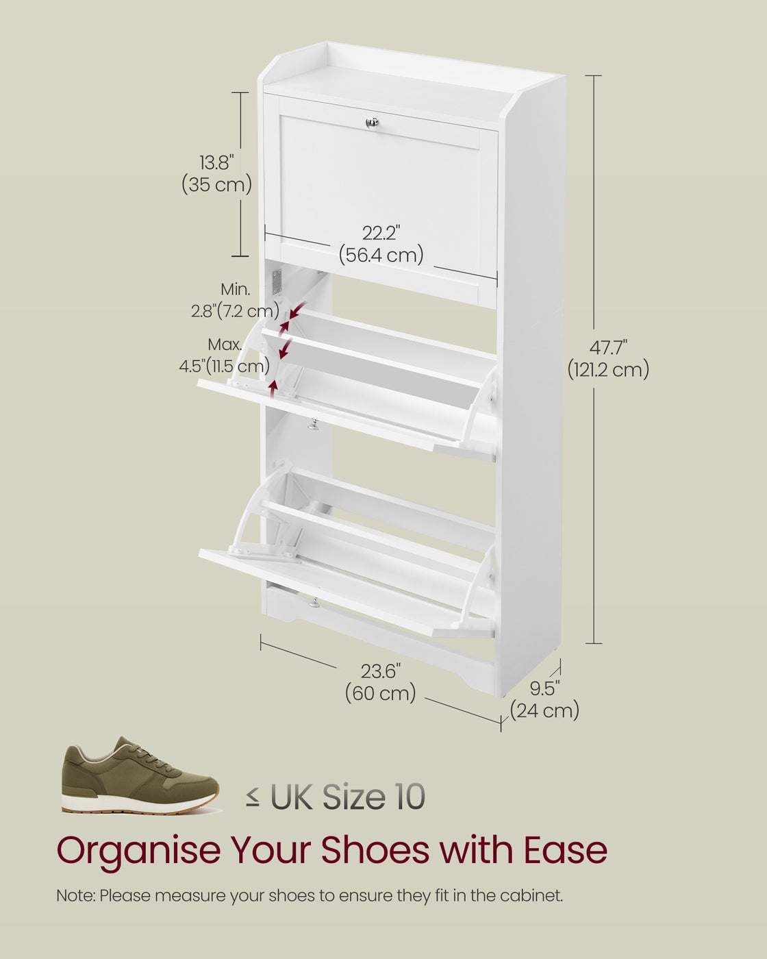 VASAGLE Shoe Cabinet with 3 Flip Drawers, Shoe Organizer – Cloud White
