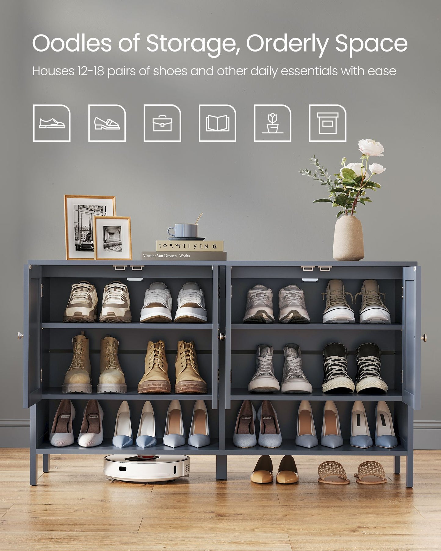 VASAGLE Shoe Cabinet, 3-Tier Shoe Storage Organizer – Slate Gray