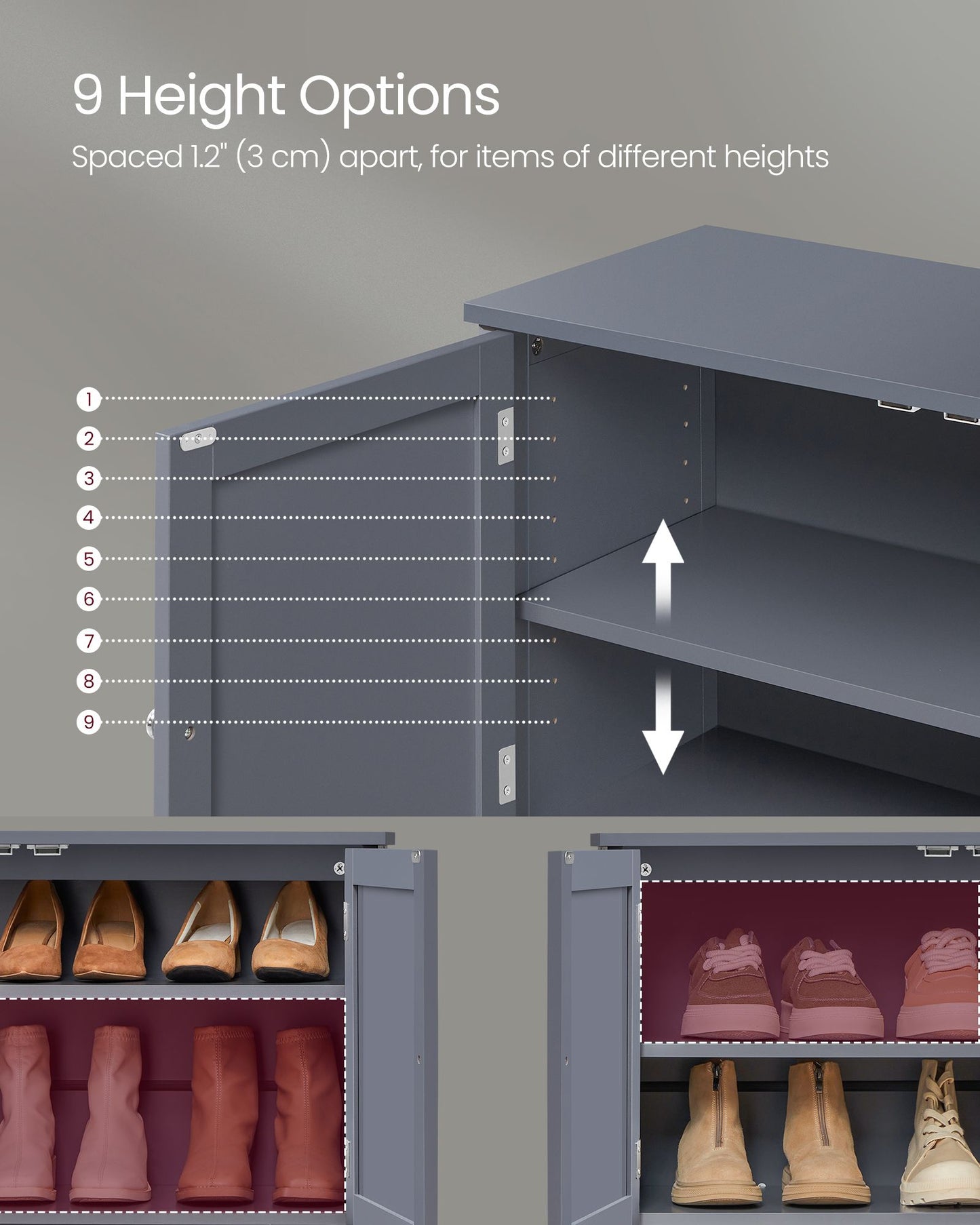 VASAGLE Shoe Cabinet, 3-Tier Shoe Storage Organizer – Slate Gray