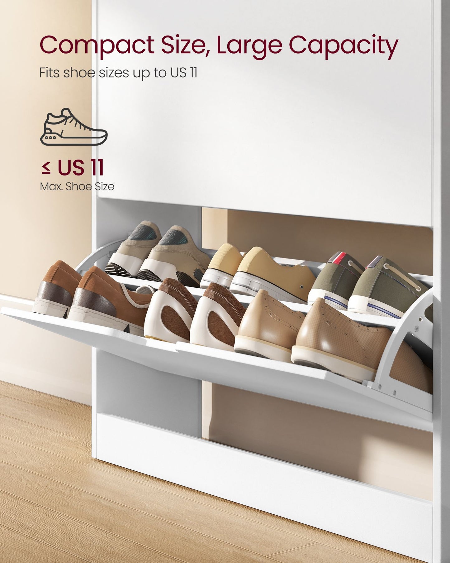 VASAGLE Cloud White Shoe Cabinet with Two Flip Drawers and Dividers