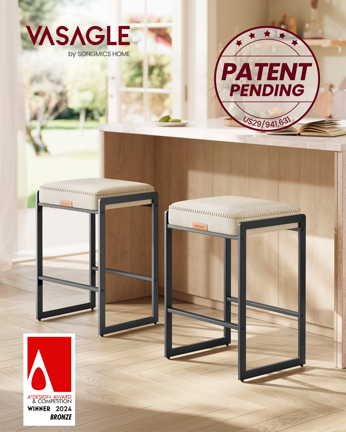 VASAGLE Ekho Counter Height Bar Stools – Cream White