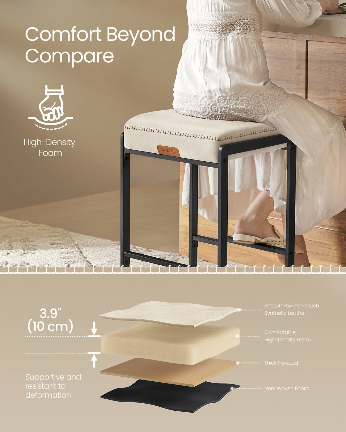 VASAGLE Ekho Counter Height Bar Stools – Cream White