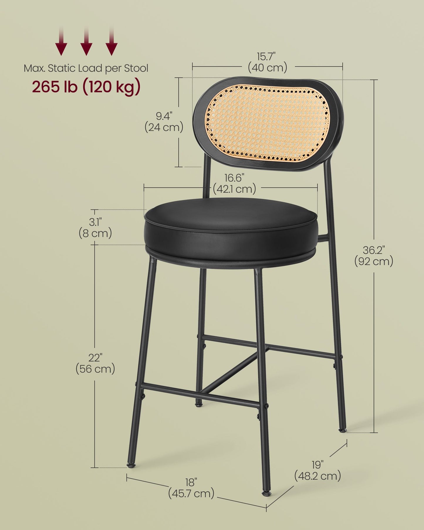 VASAGLE Bar Stools Set of 4 – Ink Black