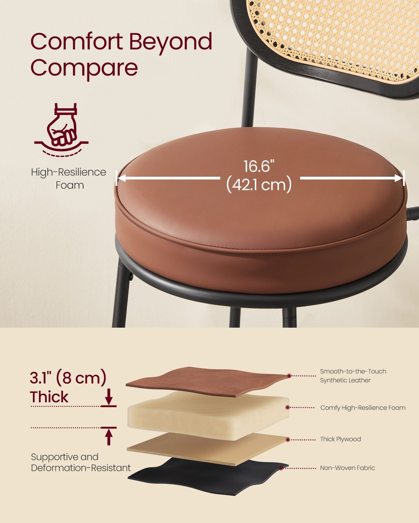 VASAGLE Bar Stools Set of 4 – Caramel Brown