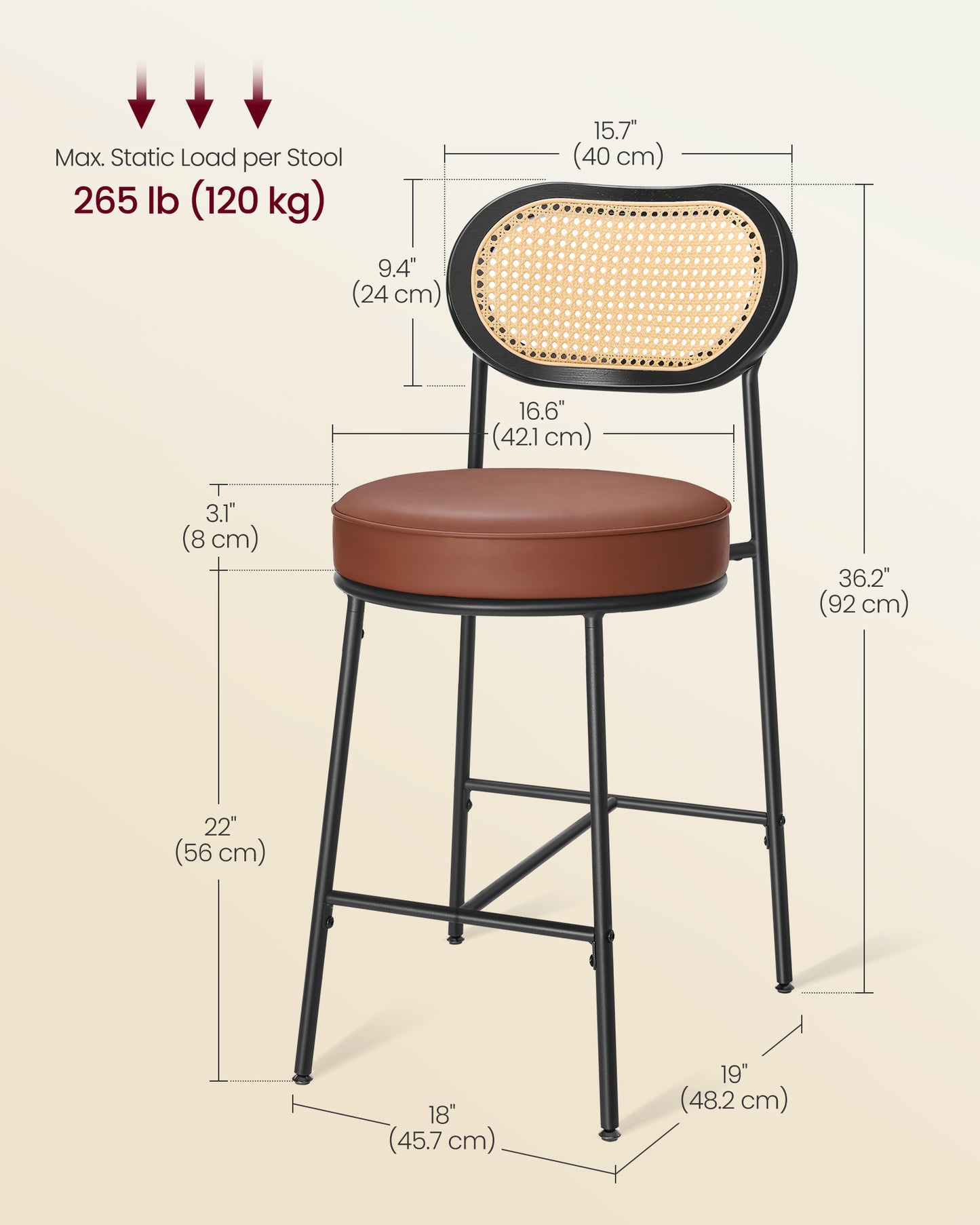 VASAGLE Bar Stools Set of 4 – Caramel Brown