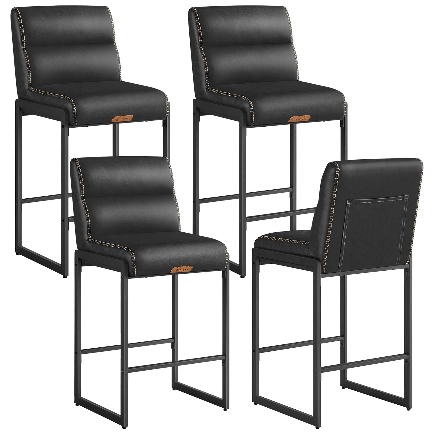 VASAGLE Ekho Bar Stools Set of 4, Counter Height Stools with Backs, Ink Black
