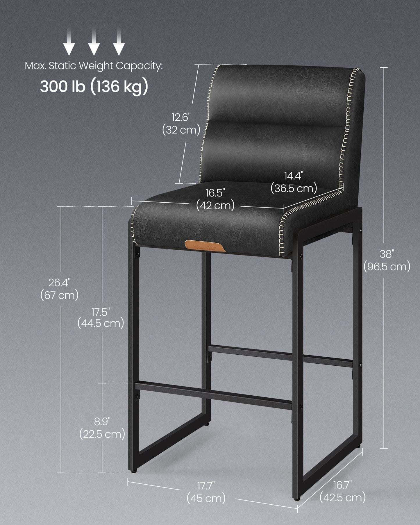 VASAGLE Ekho Bar Stools Set of 4, Counter Height Stools with Backs, Ink Black