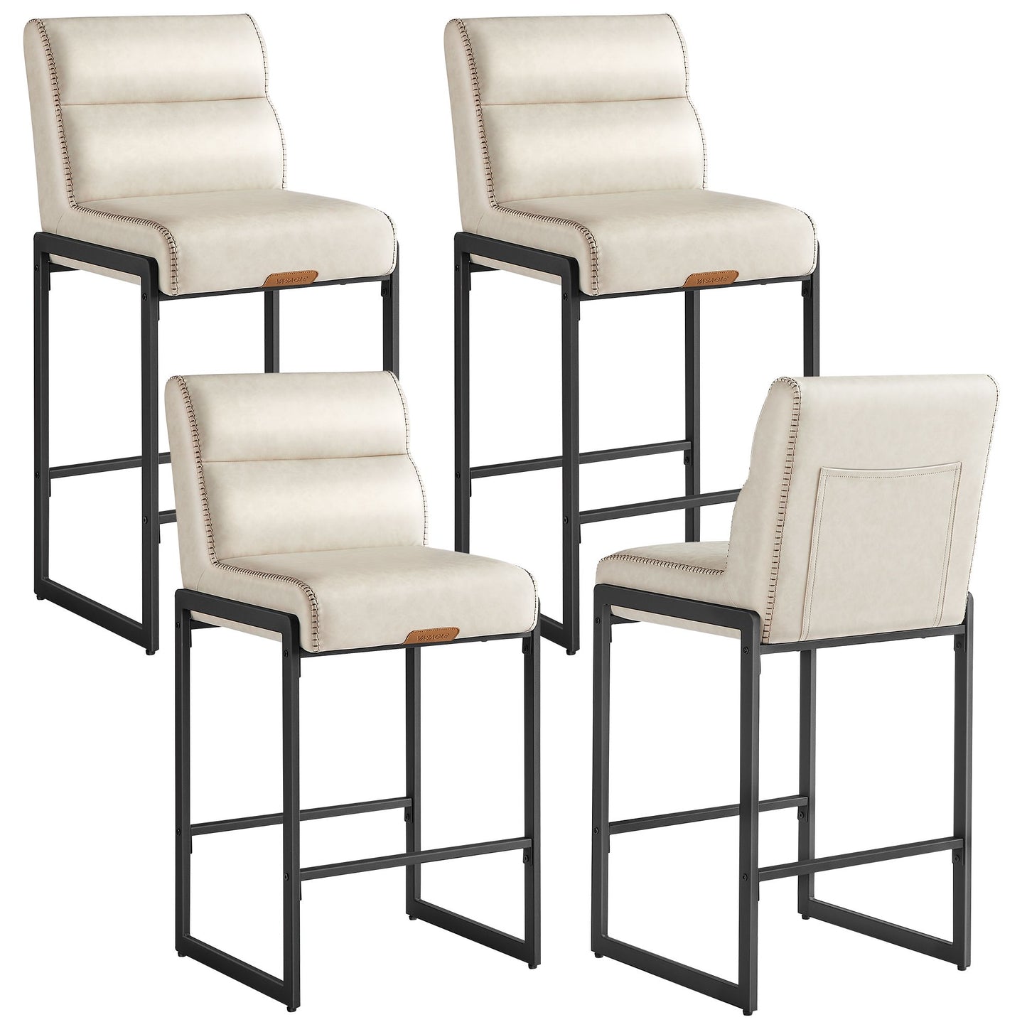 VASAGLE Ekho Bar Stools Set of 4, Counter Height Stools with Backs, Cream White