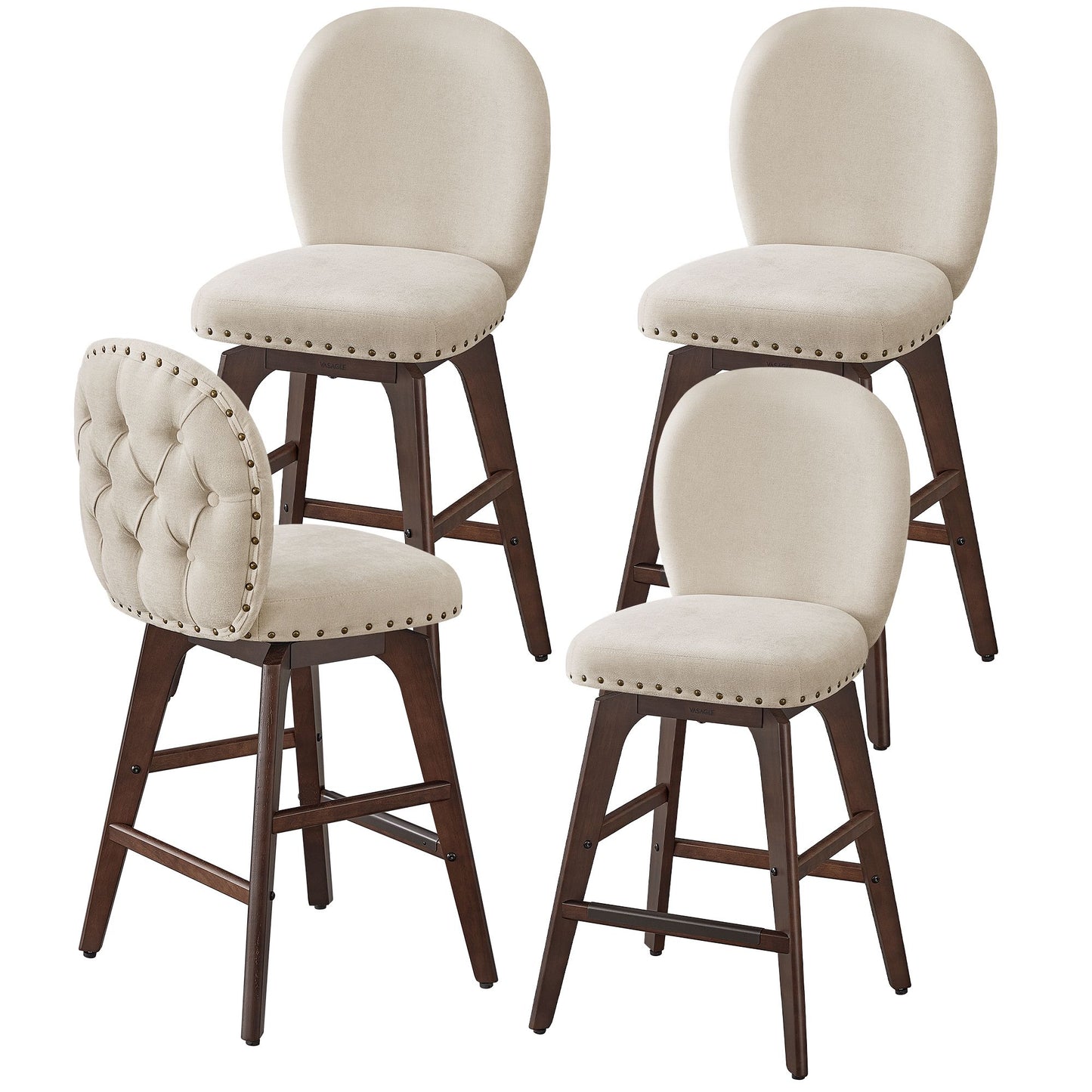 VASAGLE Chenille Swivel Bar Stools with Wood Legs, Set of 4 – Cappuccino Beige