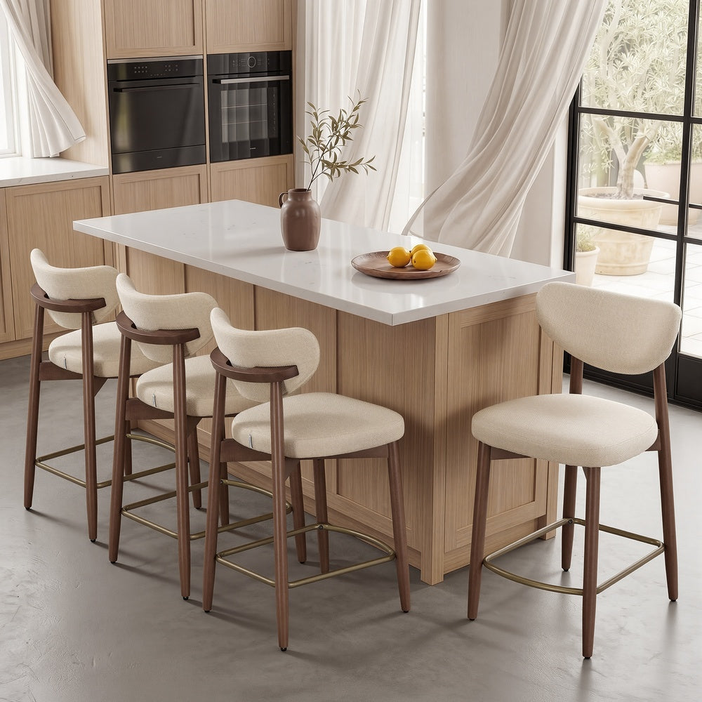 VASAGLE Upholstered Wooden Bar Stool with Back for Kitchen Island – Cappuccino Beige | ULBC125L101-2J
