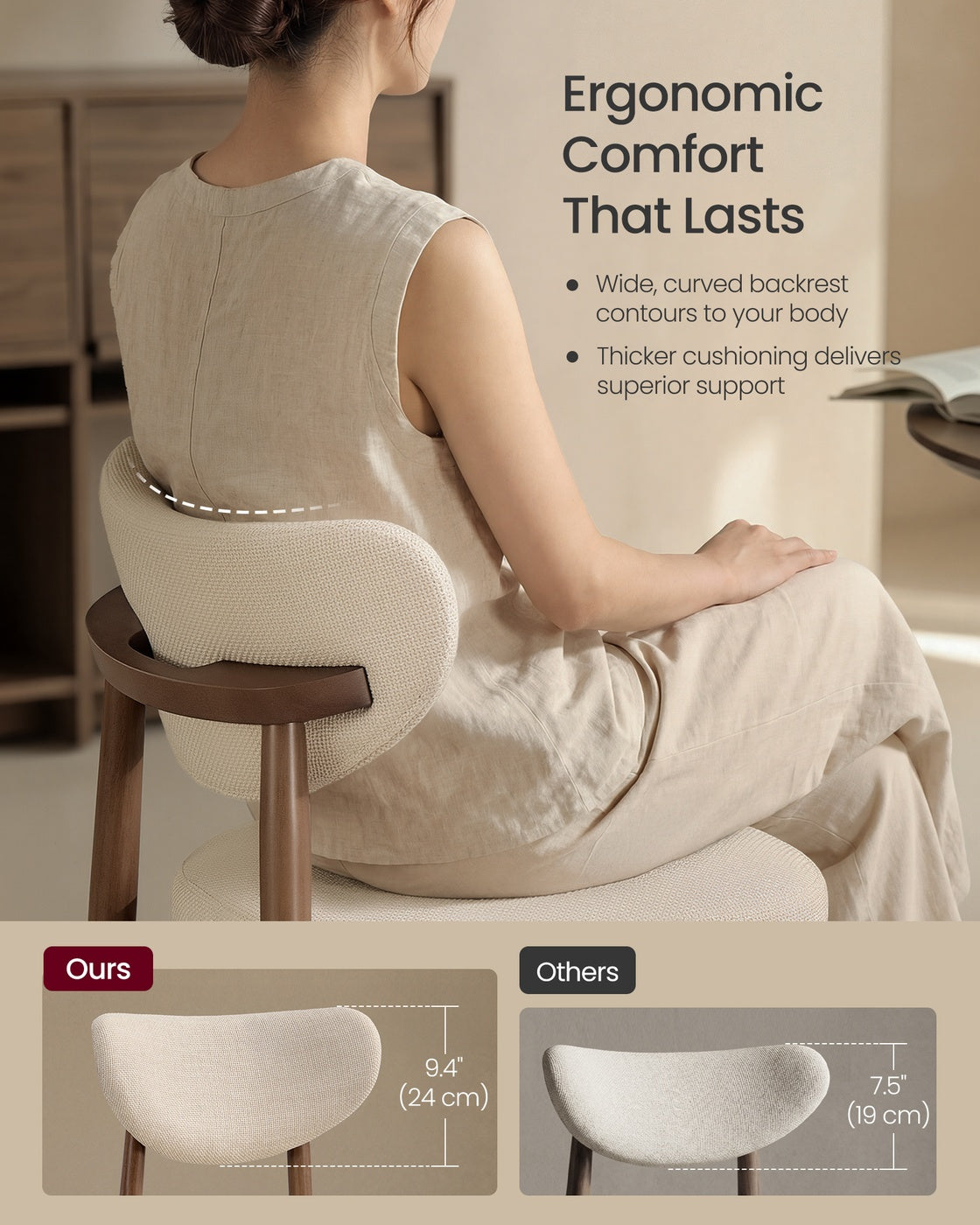 VASAGLE Upholstered Wooden Bar Stool with Back for Kitchen Island – Cappuccino Beige | ULBC125L101-2J