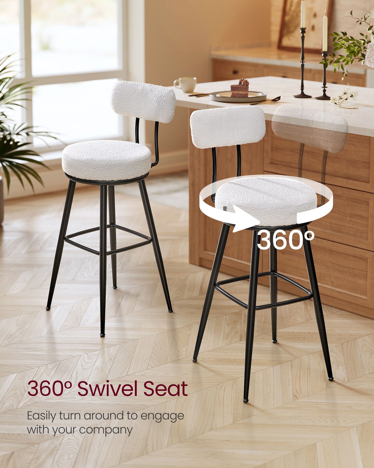 VASAGLE 360° Swivel Bar Stools Set of 2 – Cloud White