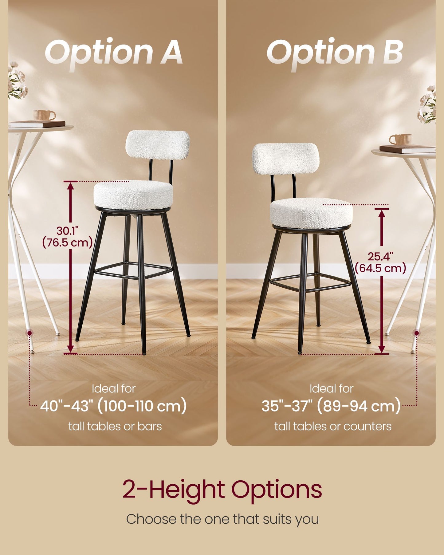 VASAGLE 360° Swivel Bar Stools Set of 2 – Cloud White