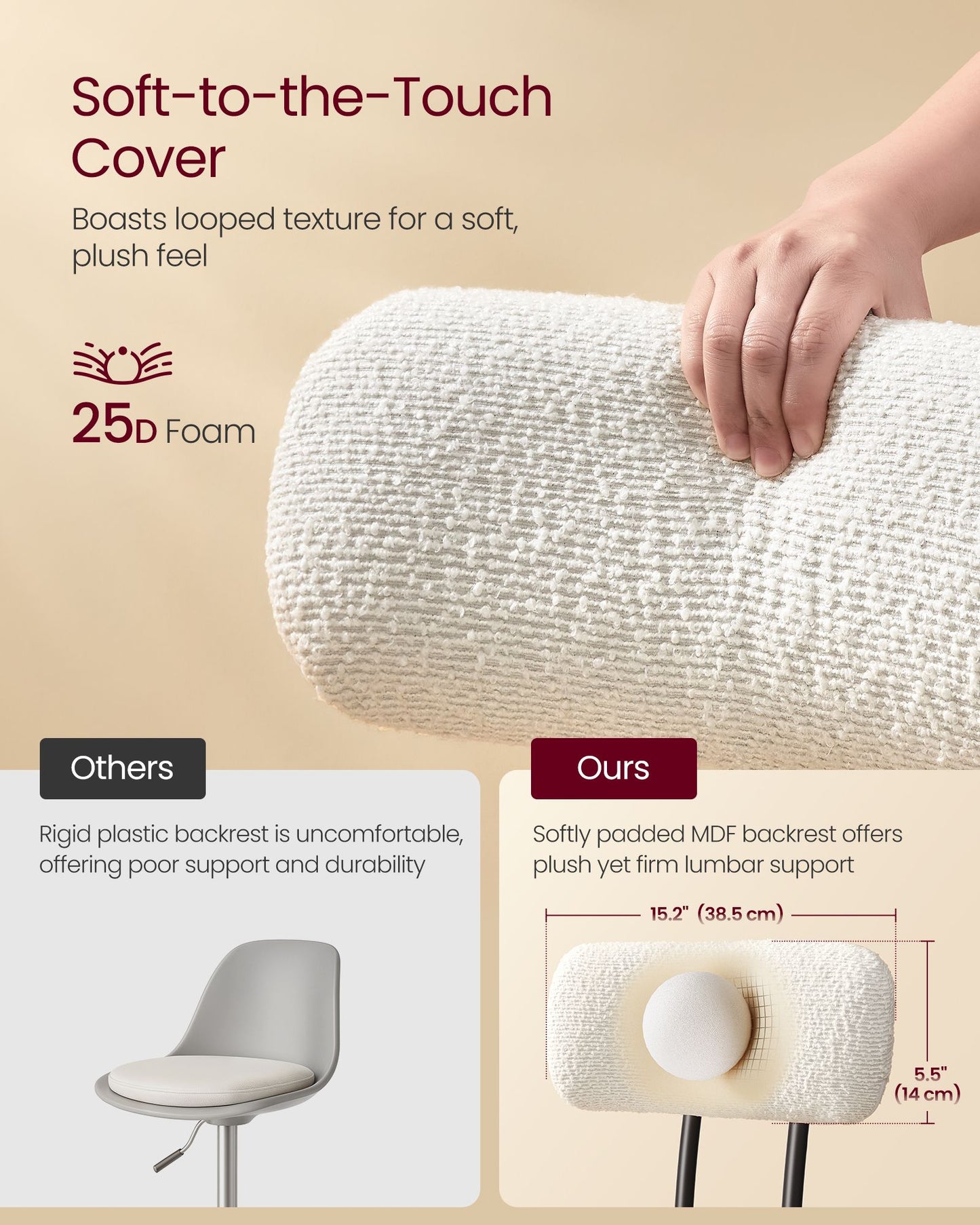 VASAGLE 360° Swivel Bar Stools Set of 4 – Cloud White