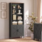 VASAGLE Farmhouse Multi Tier Bookcase with Doors – Matte Black, Warm Brown