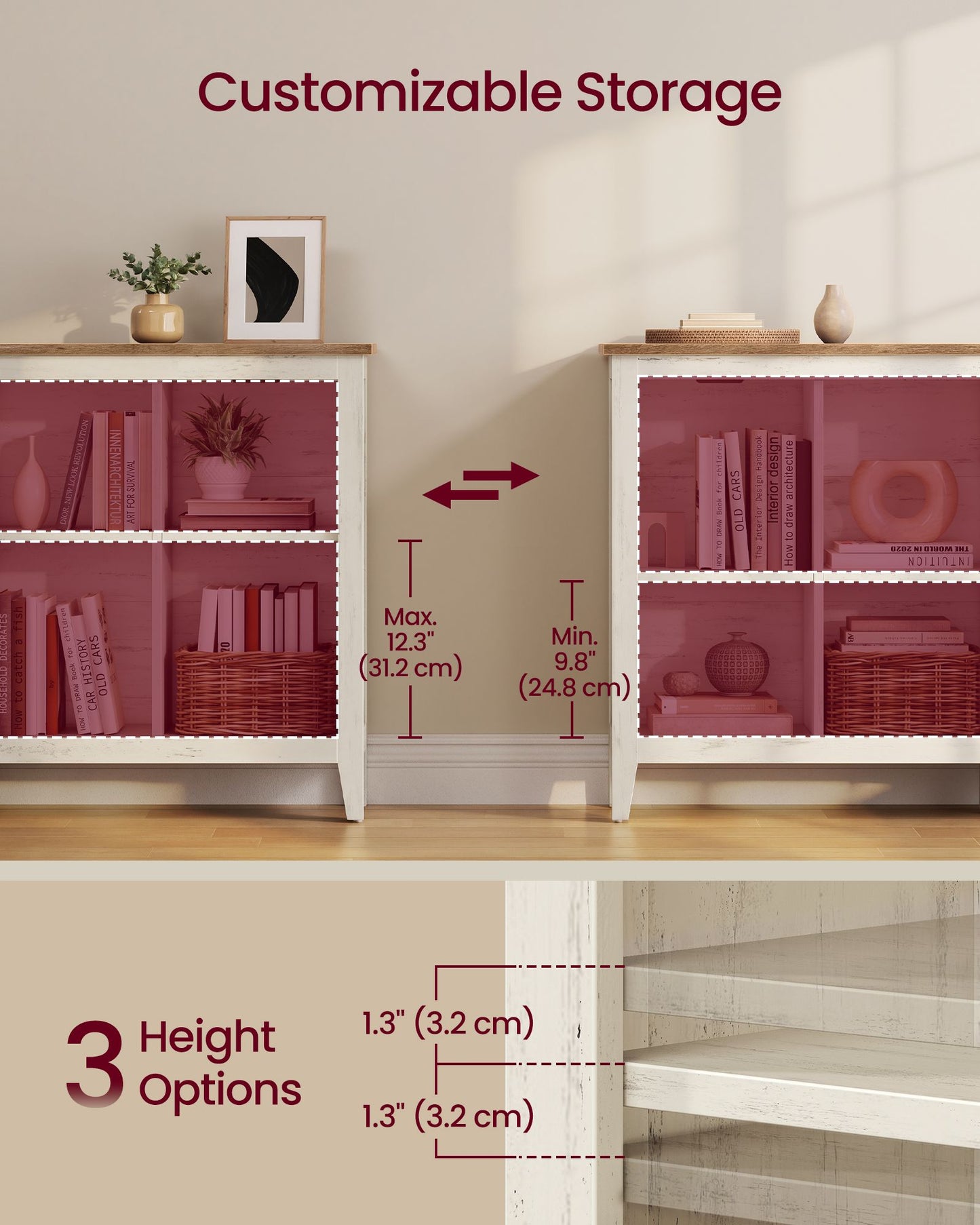 VASAGLE Farmhouse Six Cube Storage Organizer with Legs Cloud White and Warm Brown – Cloud White, Warm Brown