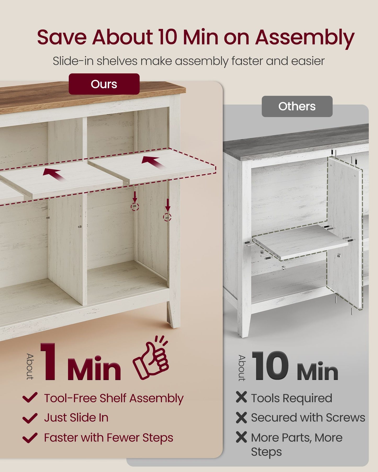VASAGLE Farmhouse Six Cube Storage Organizer with Legs Cloud White and Warm Brown – Cloud White, Warm Brown