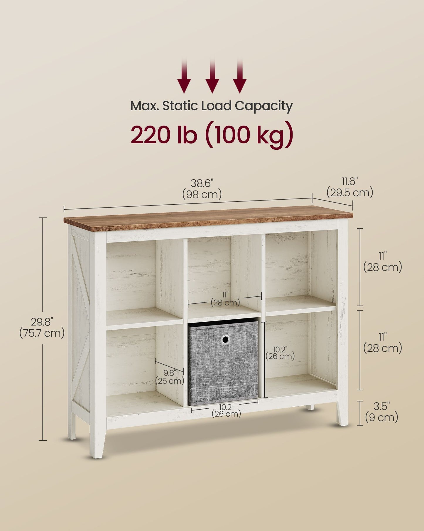 VASAGLE Farmhouse Six Cube Storage Organizer with Legs Cloud White and Warm Brown – Cloud White, Warm Brown