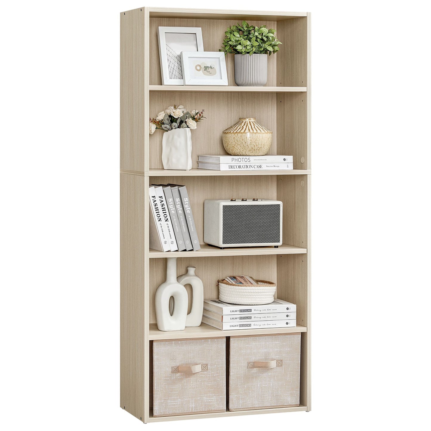 VASAGLE Custos Bookshelf, 5-Tier Bookcase, Open Storage Shelf, 9.4 X 23.6 X 52.8 Inches – Natural Beige