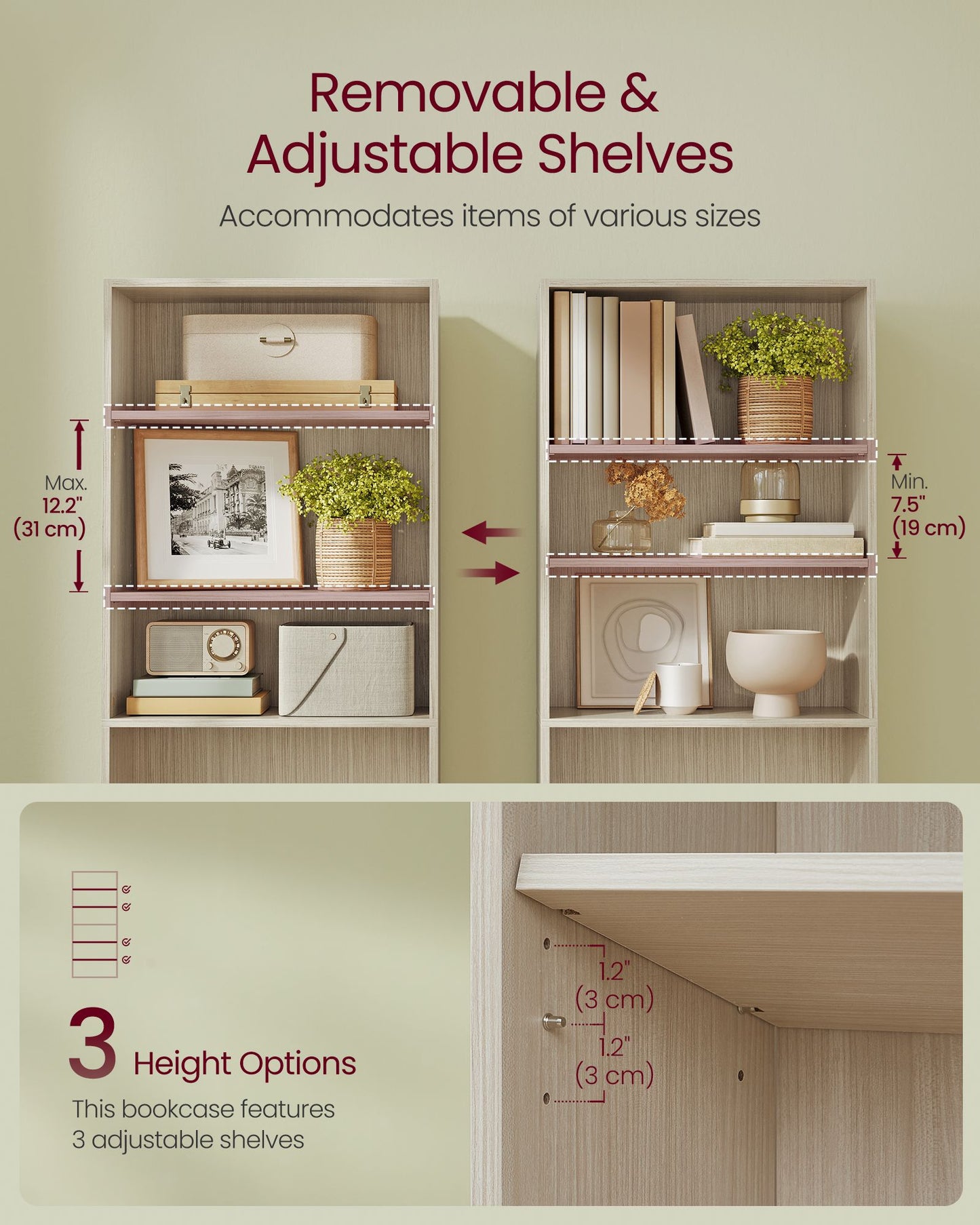 VASAGLE Custos Bookshelf, 5-Tier Bookcase, Open Storage Shelf, 9.4 X 23.6 X 52.8 Inches – Natural Beige