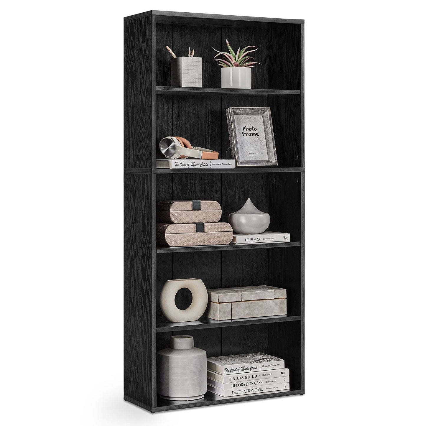 VASAGLE Bookshelf, 23.6 Inches Wide, 5-Tier Open Bookcase with Adjustable Storage Shelves – Ebony Black
