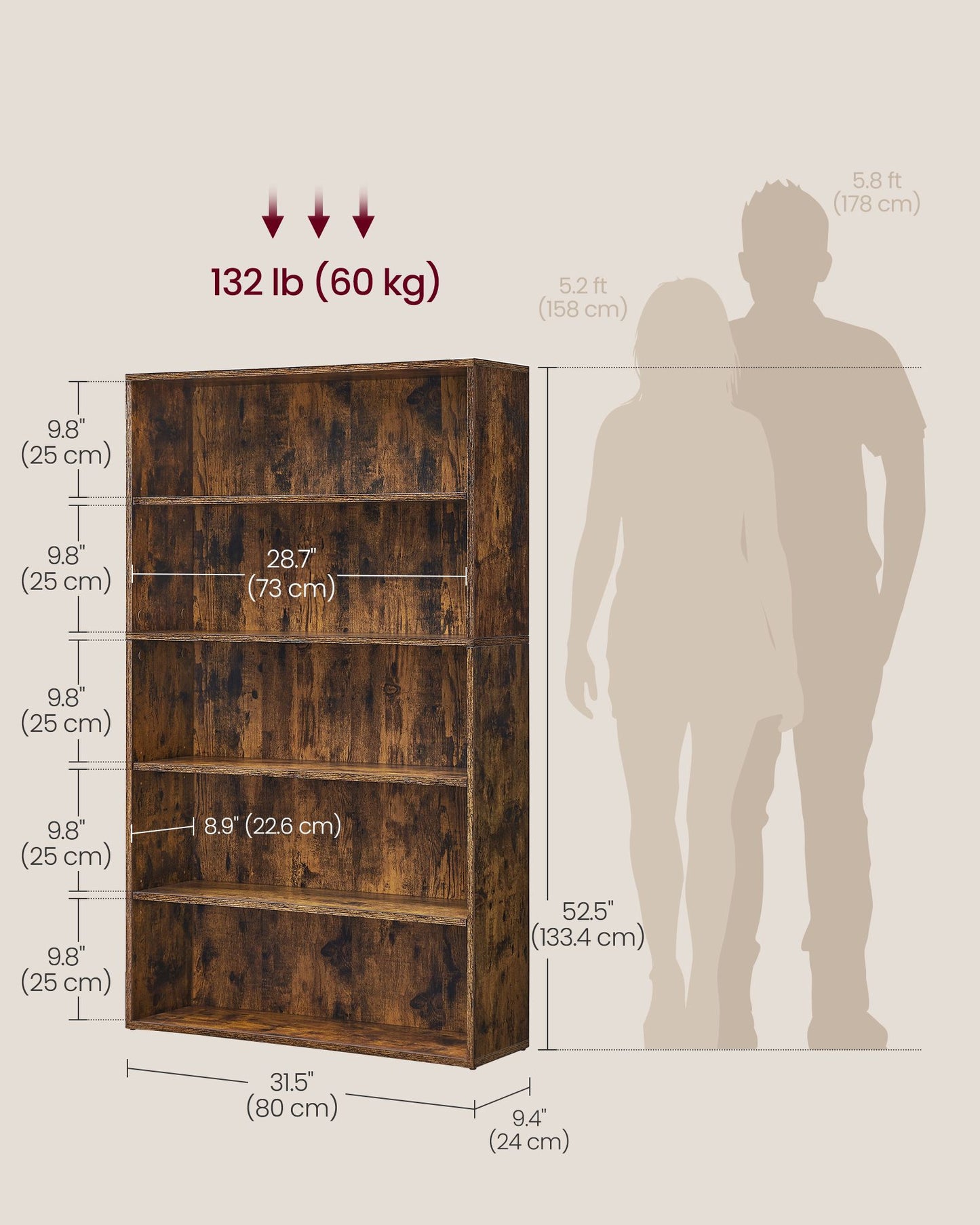 VASAGLE Custos Bookshelf – Rustic Brown