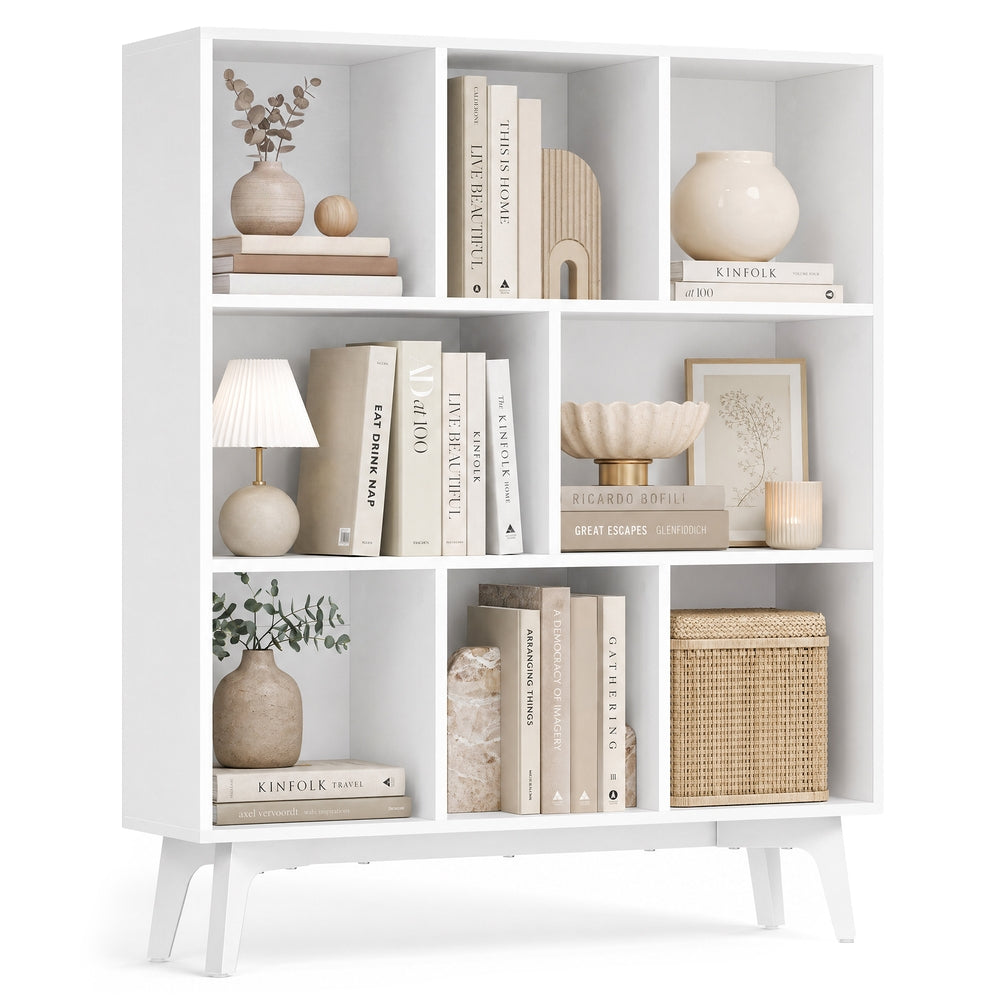 VASAGLE Mid-Century Modern 8-Cube Bookshelf – Cloud White – 9.4''D x 35.4''W x 42.3''H
